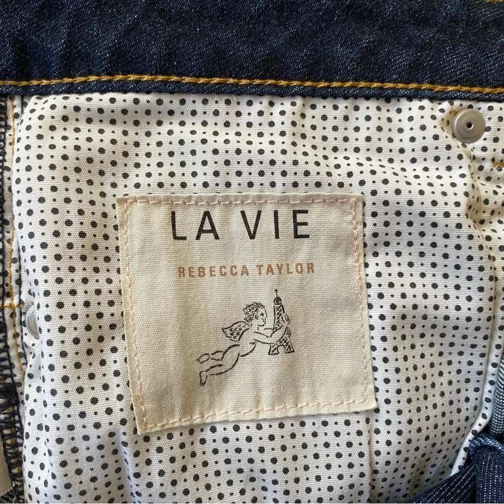 La Vie Rebecca Taylor High Rise Cropped Raw Hem Blue Jeans - Picture 5 of 8